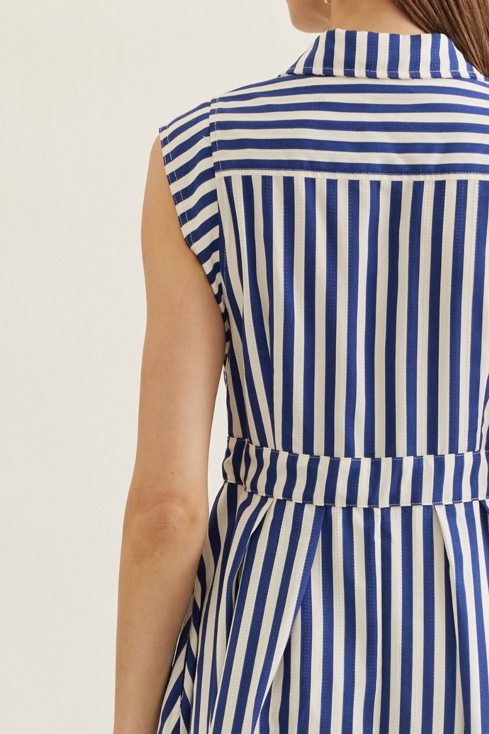 Striped Sleeveless Midi Featuring Self Tie Waist