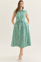Striped Sleeveless Midi Featuring Self Tie Waist