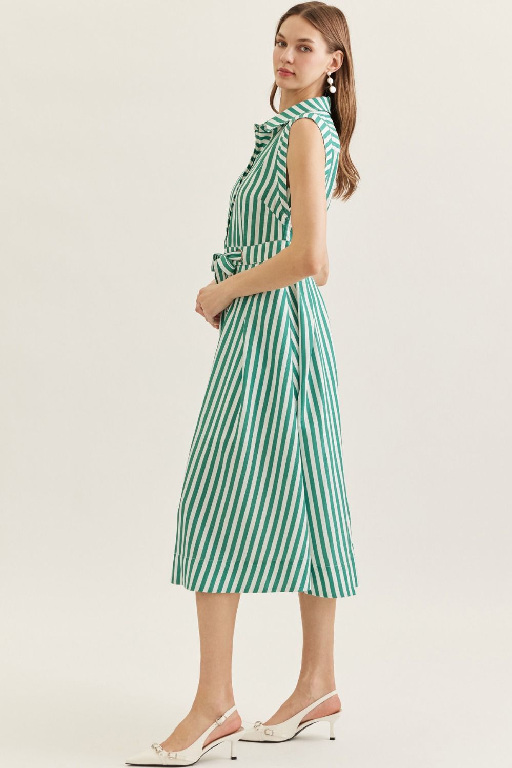 Striped Sleeveless Midi Featuring Self Tie Waist