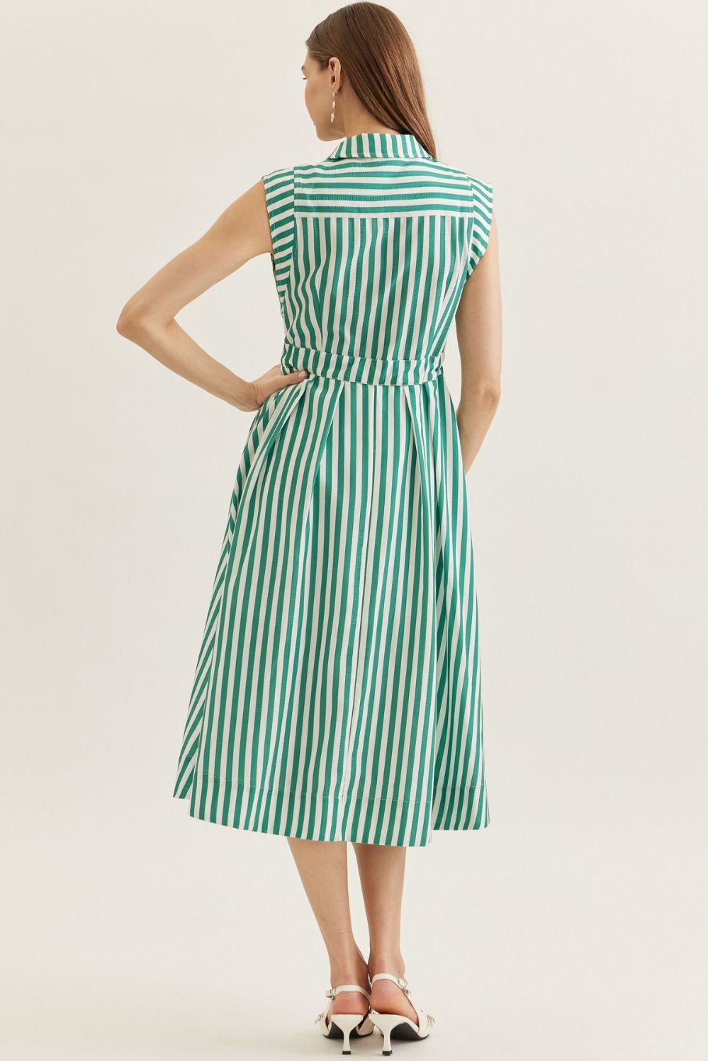 Striped Sleeveless Midi Featuring Self Tie Waist