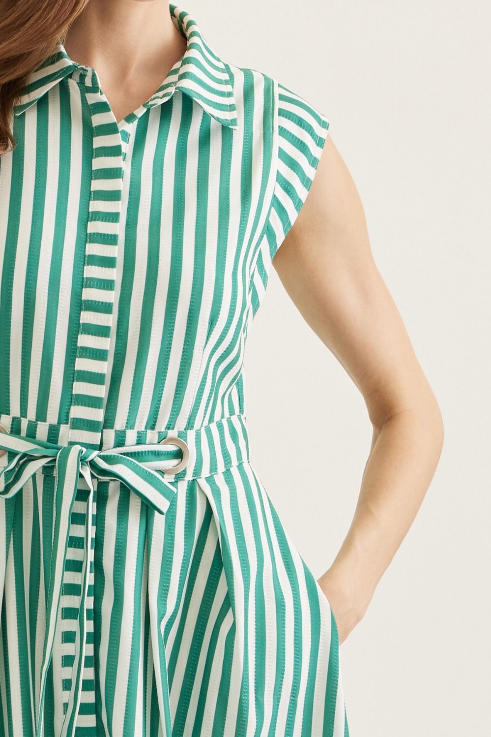 Striped Sleeveless Midi Featuring Self Tie Waist