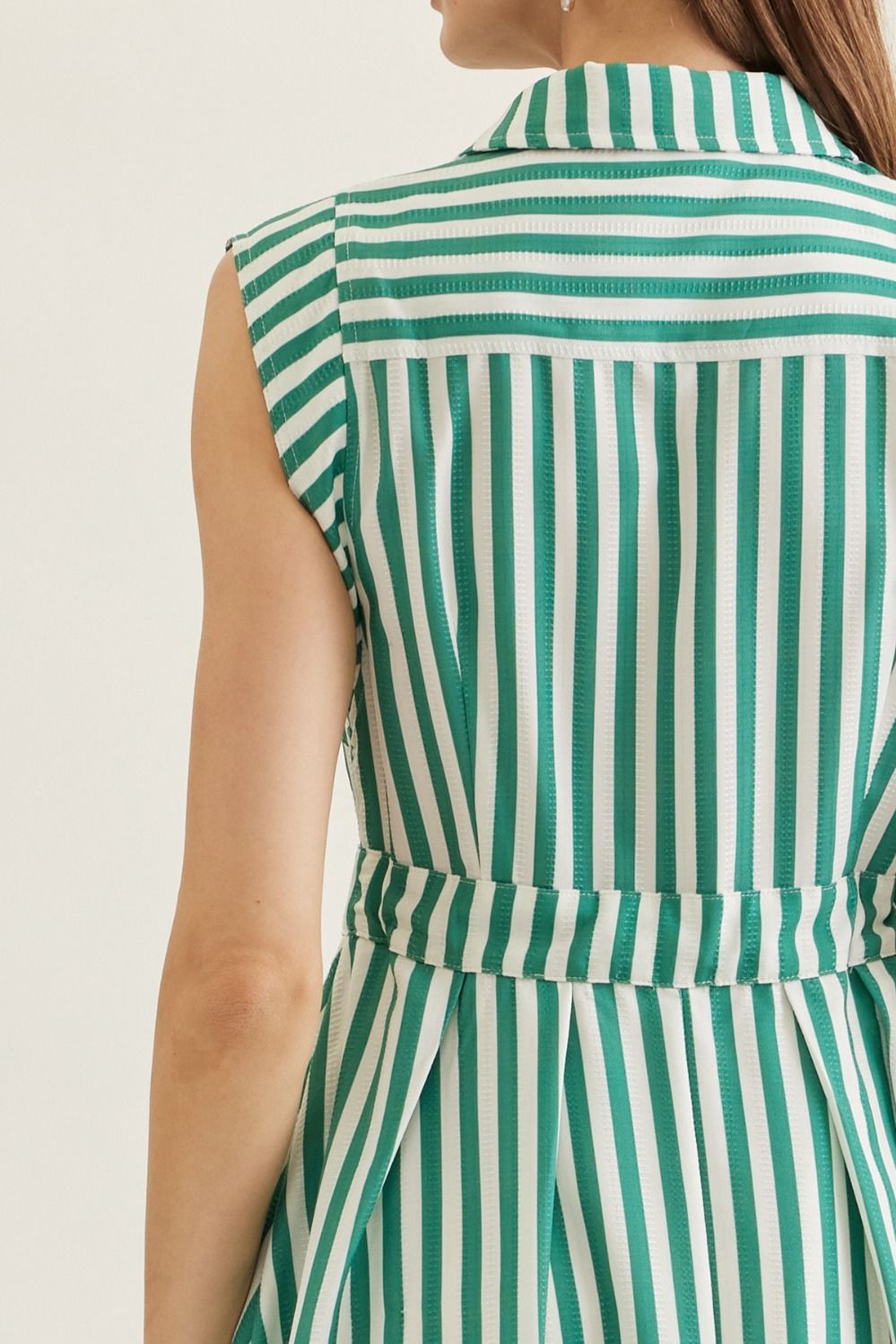 Striped Sleeveless Midi Featuring Self Tie Waist
