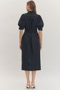 Black Solid Puff Sleeve Midi Featuring Shirt Collar