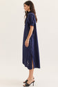 Solid Short Puff Sleeve Midi with Embroidered Scallop Hem
