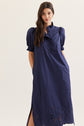 Solid Short Puff Sleeve Midi with Embroidered Scallop Hem