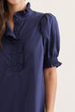 Solid Short Puff Sleeve Midi with Embroidered Scallop Hem