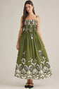 Olive Pleated Floral Print Maxi Dress