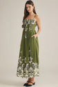 Olive Pleated Floral Print Maxi Dress