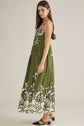 Olive Pleated Floral Print Maxi Dress