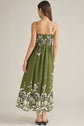 Olive Pleated Floral Print Maxi Dress