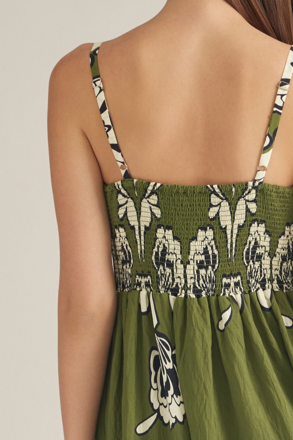 Olive Pleated Floral Print Maxi Dress