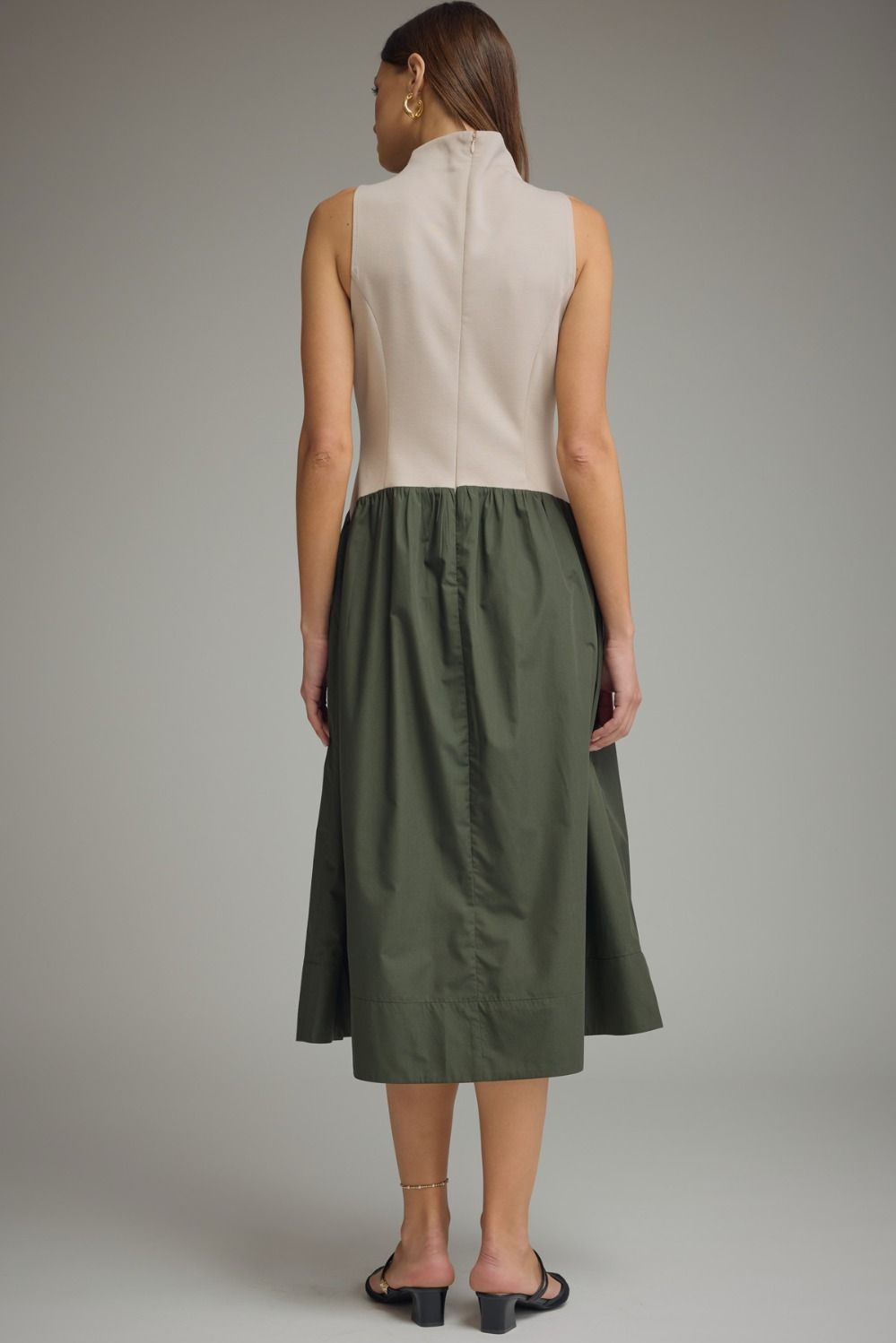 Solid Sleeveless Mock Neck Midi Dress