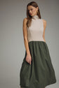 Solid Sleeveless Mock Neck Midi Dress