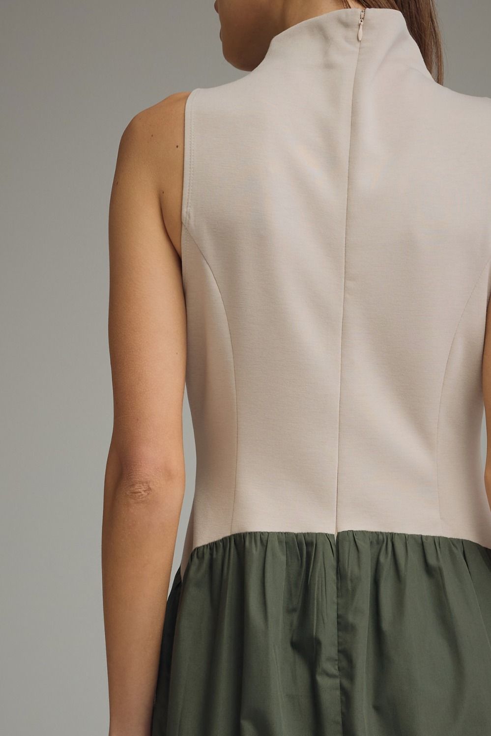 Solid Sleeveless Mock Neck Midi Dress