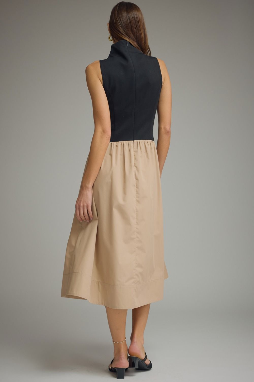 Solid Sleeveless Mock Neck Midi Dress
