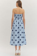 Polka Dot Pleated Strapless Midi