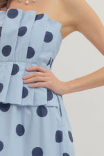 Polka Dot Pleated Strapless Midi