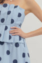 Polka Dot Pleated Strapless Midi