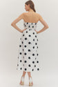 Off White Polka Dot Pleated Strapless Midi