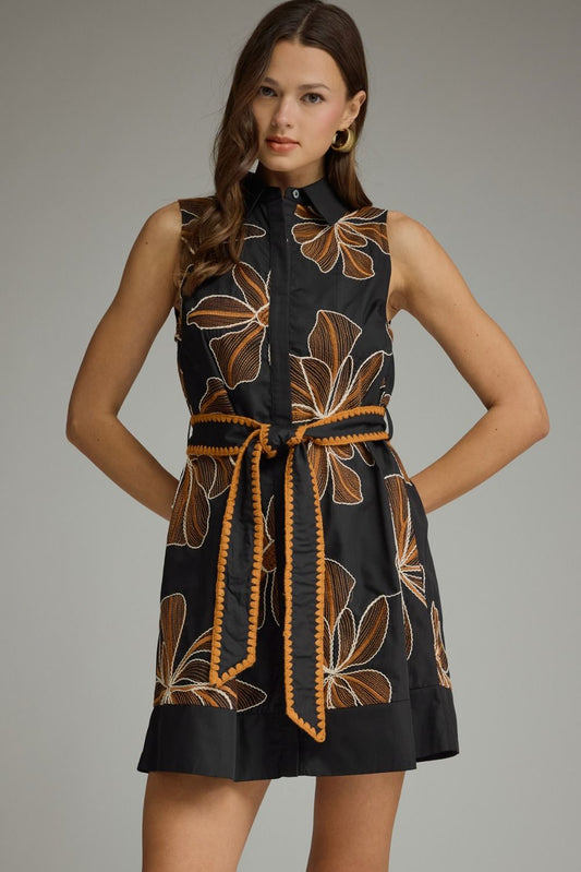 Floral Embroidered Sleeveless Mini Dress