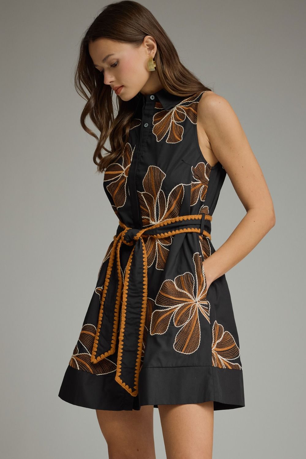 Floral Embroidered Sleeveless Mini Dress