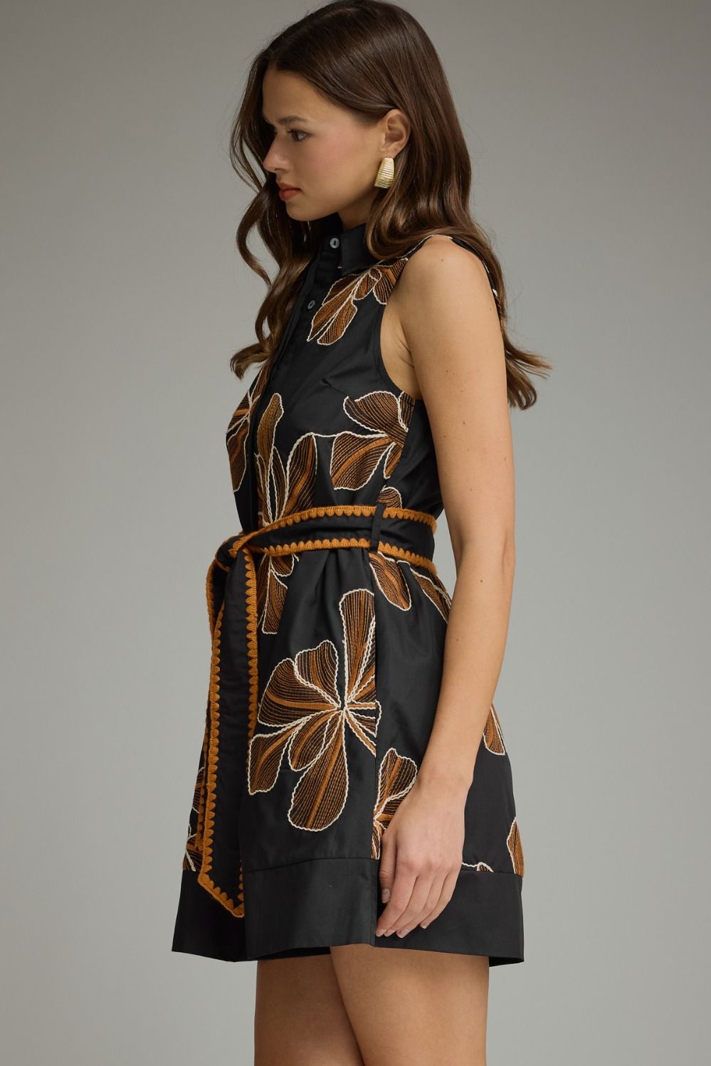 Floral Embroidered Sleeveless Mini Dress