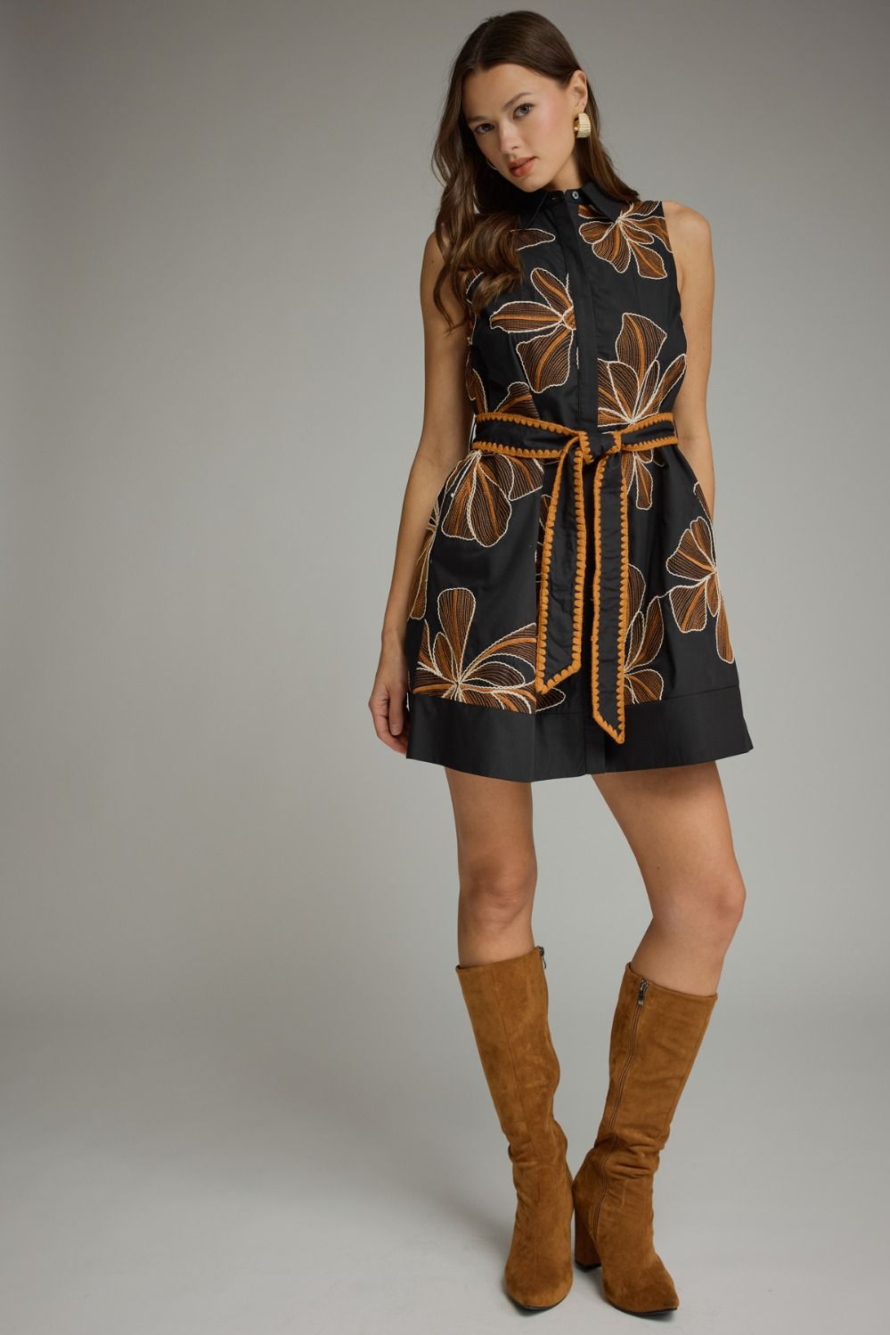 Floral Embroidered Sleeveless Mini Dress