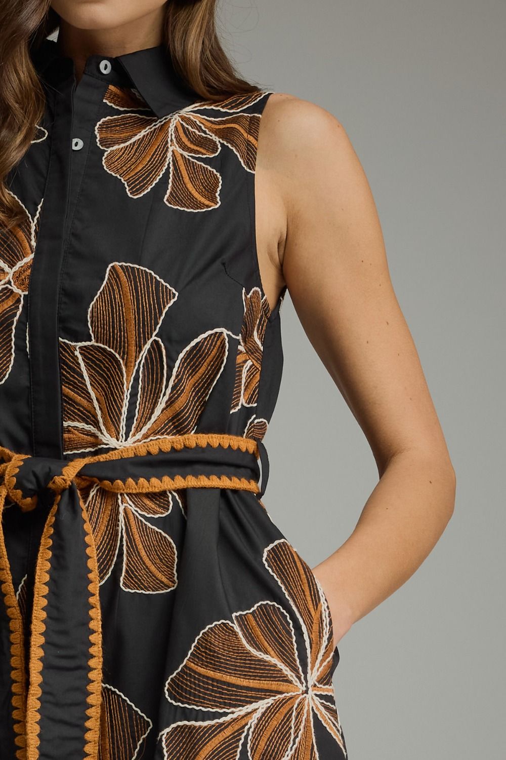 Floral Embroidered Sleeveless Mini Dress