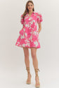 Pink Floral Split V-Neck Mini Dress