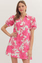 Pink Floral Split V-Neck Mini Dress