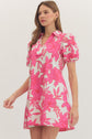 Pink Floral Split V-Neck Mini Dress