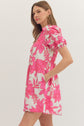 Pink Floral Split V-Neck Mini Dress