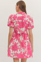 Pink Floral Split V-Neck Mini Dress