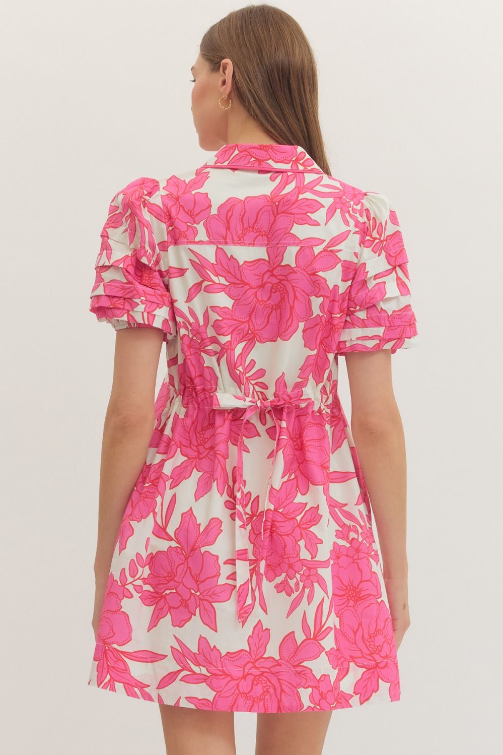 Pink Floral Split V-Neck Mini Dress