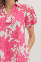 Pink Floral Split V-Neck Mini Dress