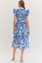Ocean Blue Botanical Print Midi