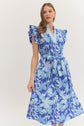 Ocean Blue Botanical Print Midi