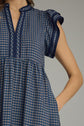 Gingham Flutter Sleeve Midi Dress