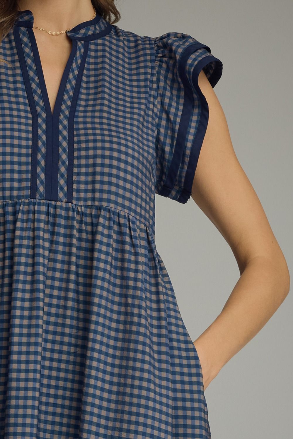 Gingham Flutter Sleeve Midi Dress