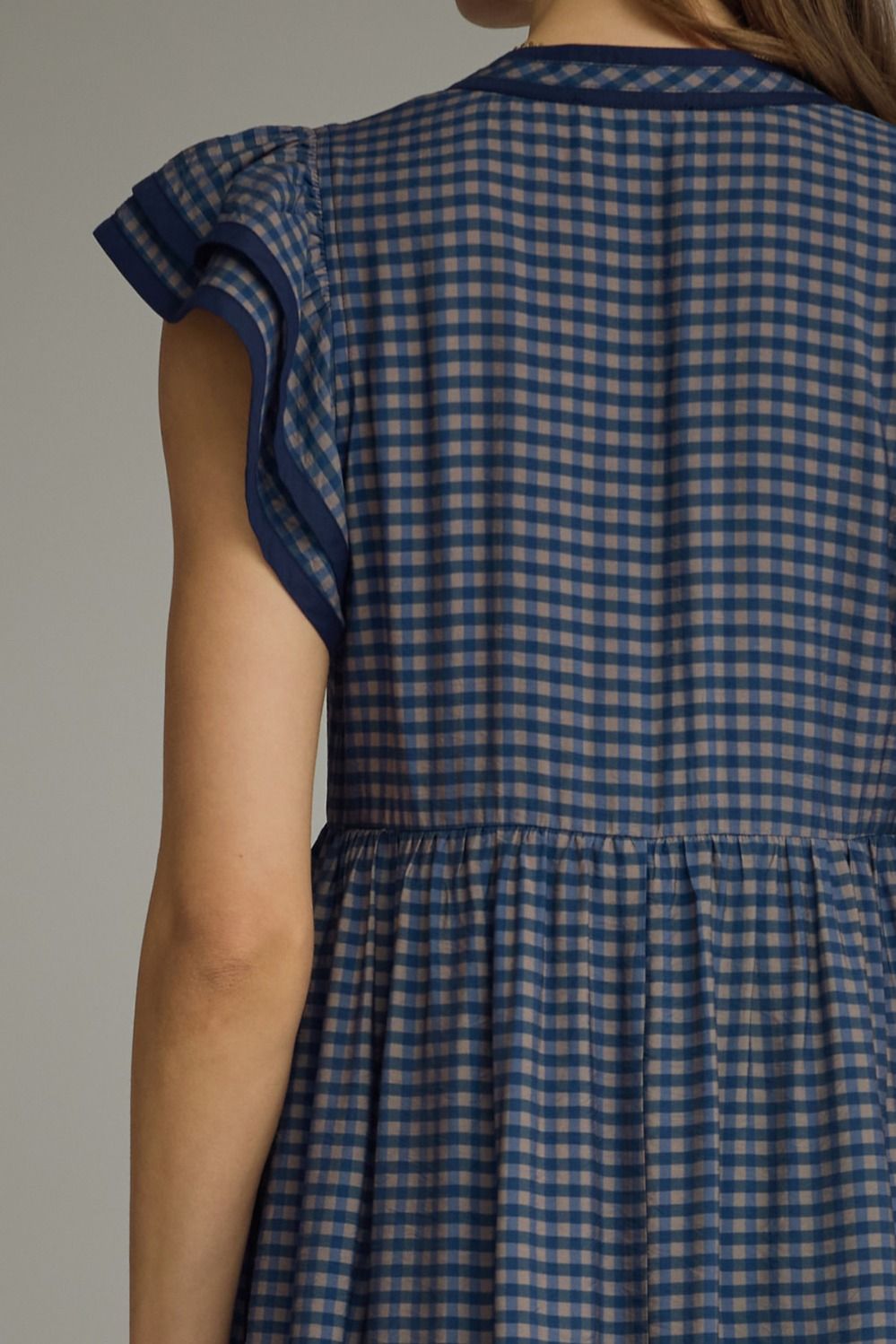 Gingham Flutter Sleeve Midi Dress