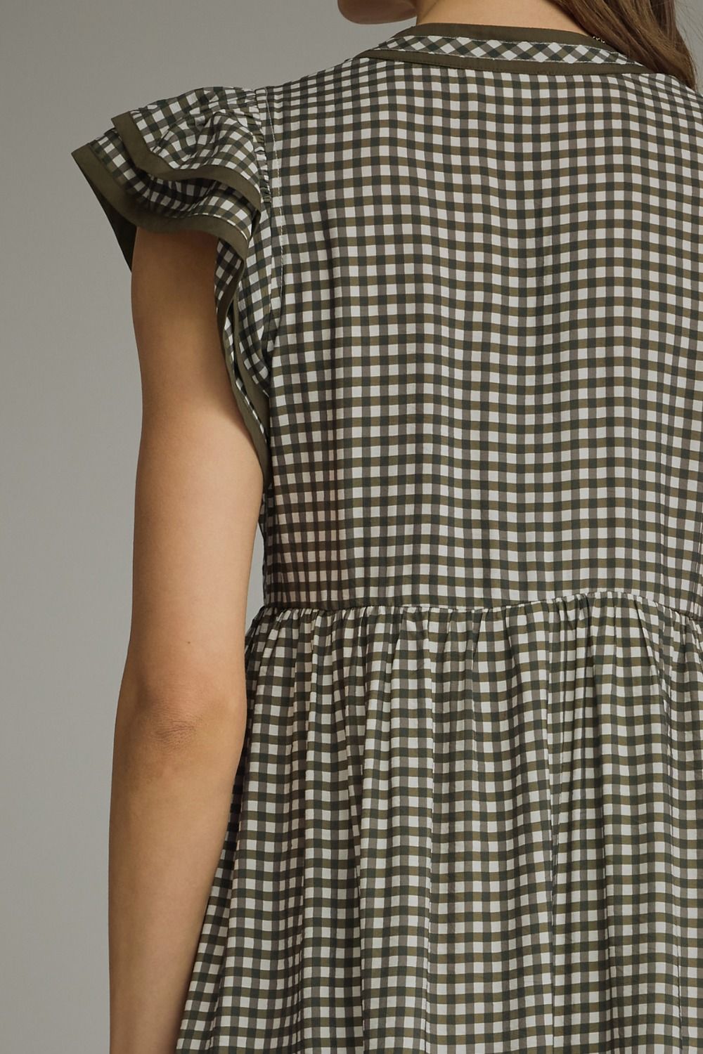 Gingham Flutter Sleeve Midi Dress