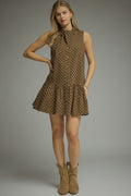 Brown Sleeveless Polka Dot Mini Dress
