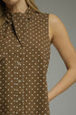 Brown Sleeveless Polka Dot Mini Dress