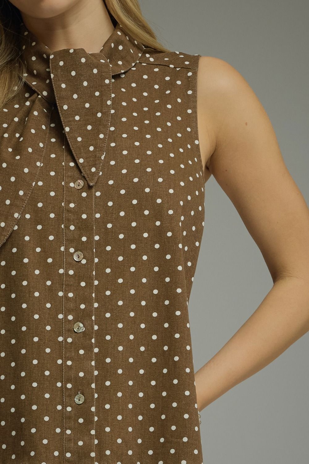 Brown Sleeveless Polka Dot Mini Dress