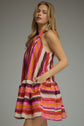 Stripe Sleeveless Halter Mini Dress