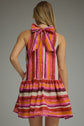 Stripe Sleeveless Halter Mini Dress