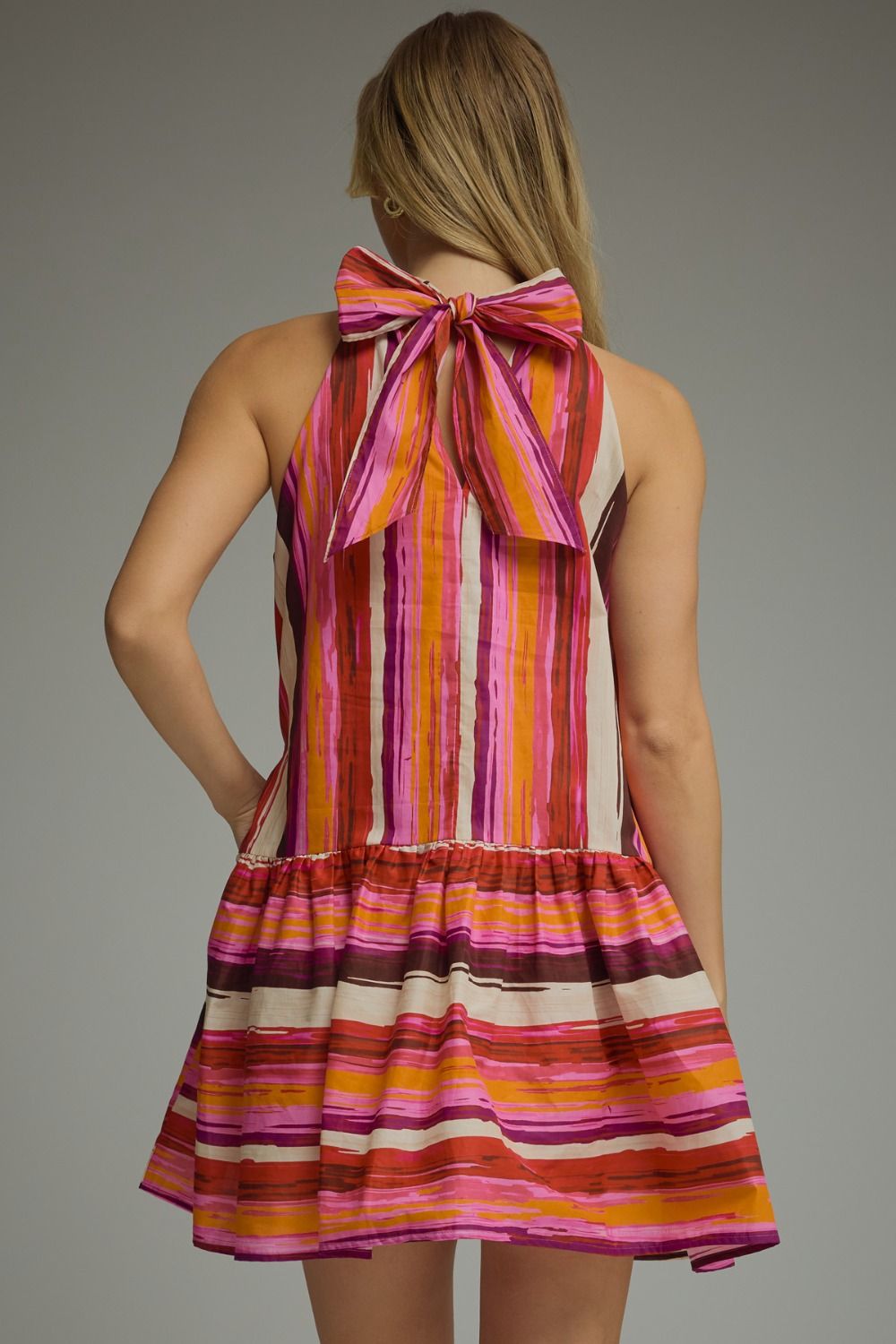 Stripe Sleeveless Halter Mini Dress
