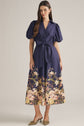 Solid Puff Sleeve Midi Featuring Floral Border