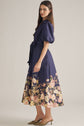 Solid Puff Sleeve Midi Featuring Floral Border