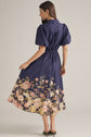 Solid Puff Sleeve Midi Featuring Floral Border